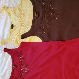 Three Lady Hathaway tank tops size large and red yellow and brown with beaded ac